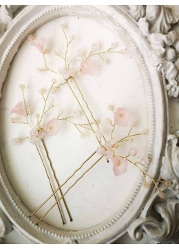 Кристални фуркети за абитуриентска прическа с кристали Сваровски в розово модел Soft Pink Flowers by Rosie